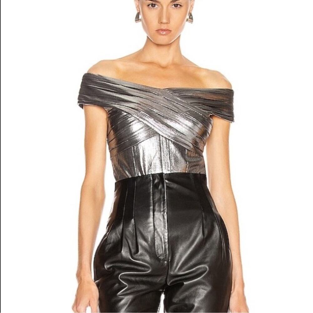 Retrofete Rowan Women’s Pleated Silver Chrome Off The Shoulder Bodysuit Size XS - Picture 14 of 14